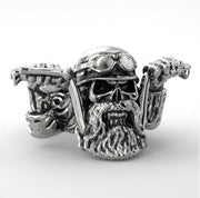 Bearded Ghost Head Motorcyclist Ring