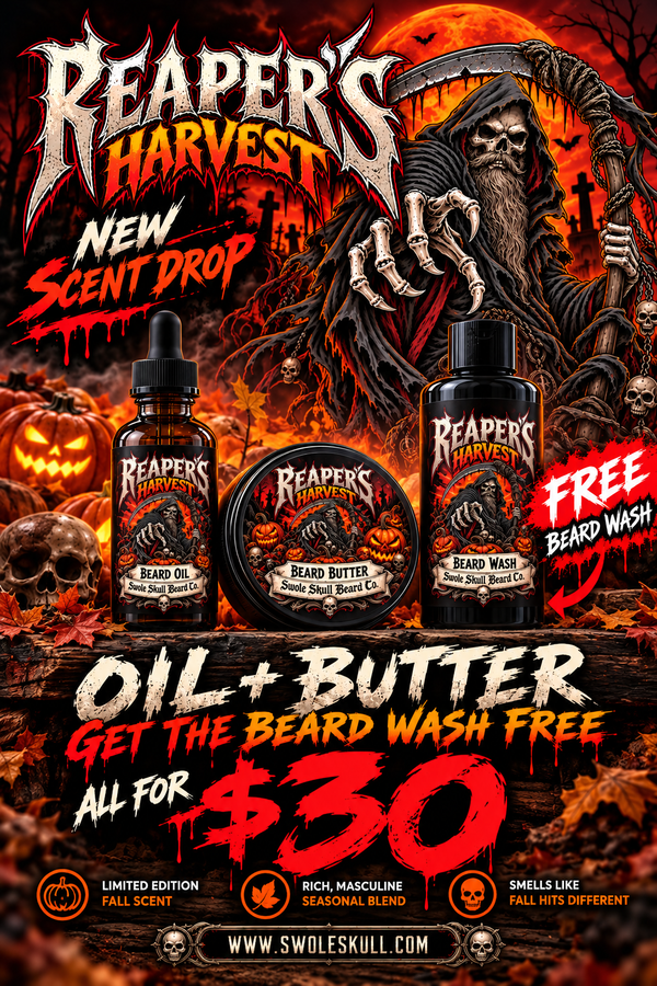 Reaper's Harvest beard butter 3-inch round can
